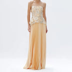 Elegant Light Luxury Sleeveless Tube Top Three Dimensional Floral Waist Controlled Top High Waist Pleated Skirt Two Piece Sets
