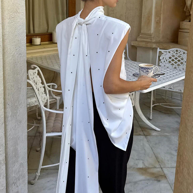 Women's Polka Dot Backless Bow Detail Vest Top