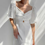 Square-Neck Puff-Sleeve A-Line Dress