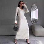 Women's Long-Sleeve Ribbed Knit Dress