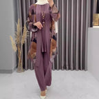 Casual Printed Thin Breathable High-Waist Trousers Lined Coat Three Pieces