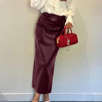Faux-Leather Wine-Red Sheath Skirt