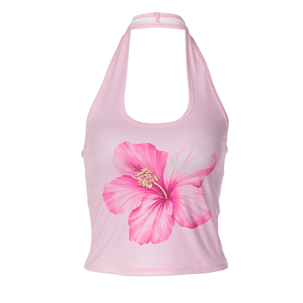 Women's Women’s Pink Floral Halter Crop Top