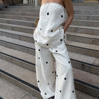 Women's Cotton Printed Polka Dot Sexy Suit Women Arrival Off The Shoulder Tube Top Top Wide Leg Pants Two Piece Sets
