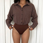 Shirt Jumpsuit Autumn Winter Long Sleeve Striped Stitching Office Casual Jumpsuit Women