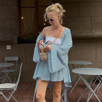 Cotton Striped Tied Top Loose Long Cardigan
