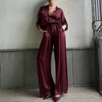 Satin Polo Collar Long Sleeve Loose Shirt