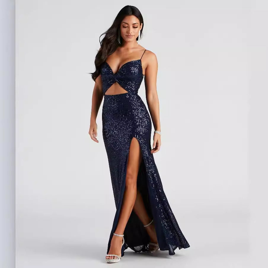 Women's Beaded Sequin V-Neck Cocktail Dress