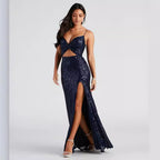 Women's Beaded Sequin V-Neck Cocktail Dress