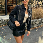 Women Black Denim Jacket Coat Short Elegant Collared Long Sleeve