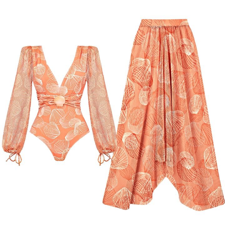 Neck Shell One-piece Swimwear
