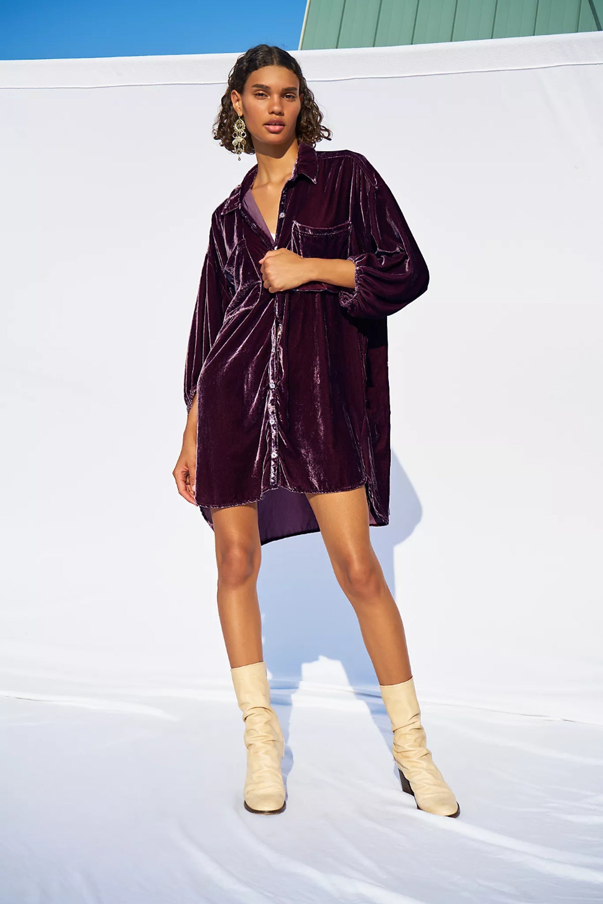 Women's Autumn Winter Pleuche New Loose Lantern Sleeve Long Shirt Top