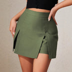 Double Slit A Line Elastic High Waist Pantskirt