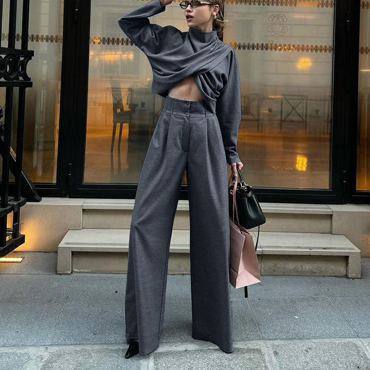 Small Turtleneck Cross Long Sleeved Top Wide