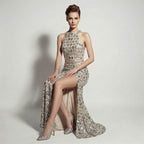 Women's Sequin Halter High-Slit Evening Dress