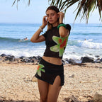 Women's Summer Two-Piece Set Floral Print See Through Short Sleeved Set