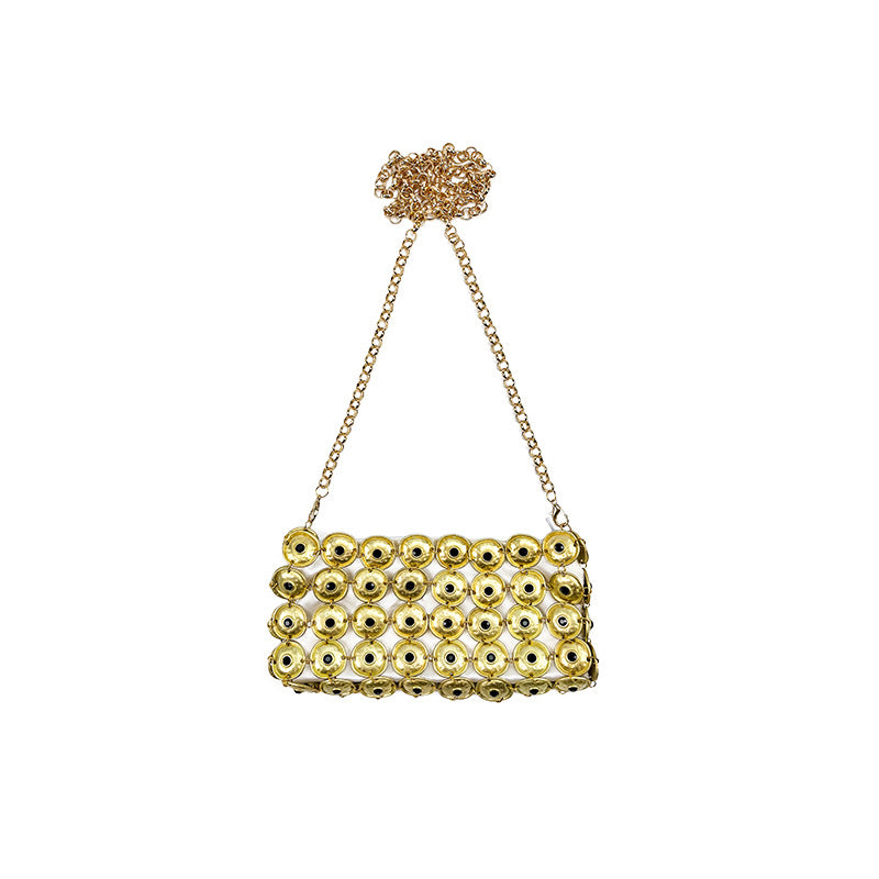 Women's Gold Chain Woven Crossbody Bag