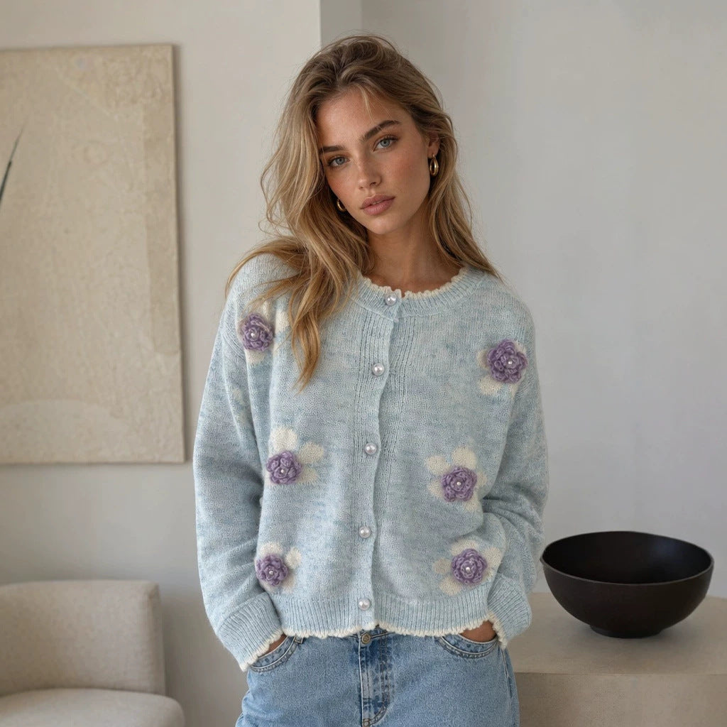 Women's Floral Embroidered Knit Cardigan