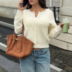 Women's Autumn Plush Crew-Neck Button Cardigan