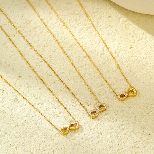 Niche Design Infinite Loop Inlaid Zircon 8 Shaped Titanium Steel Necklace Clavicle Chain Stainless Steel Necklace