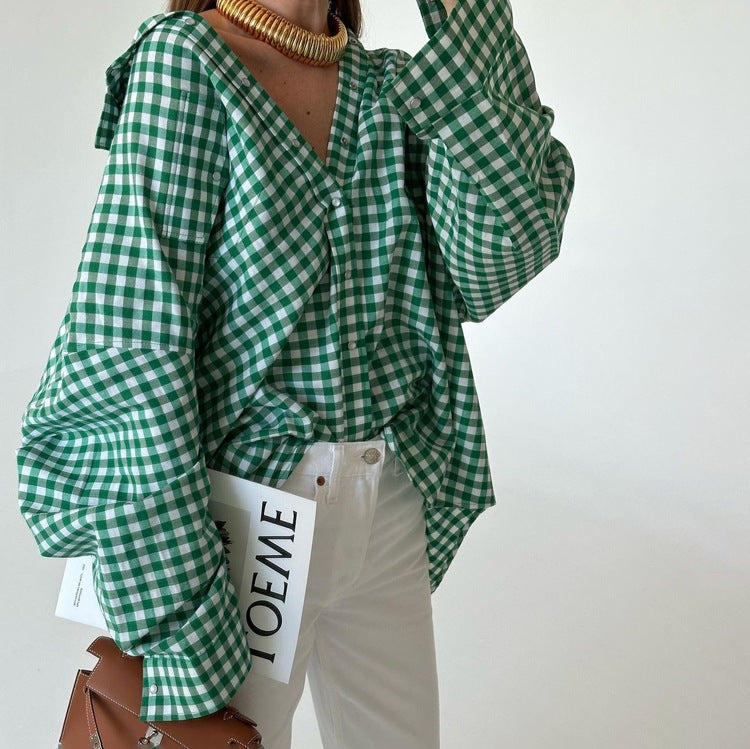 's Casual All Match Plaid Shirt Arrival Collared Long Sleeve Single Breasted Pocket Top
