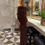 Women's Women Clothing Summer Oblique Shoulder Design Skinny Sheath Pleated Irregular Asymmetric Dress