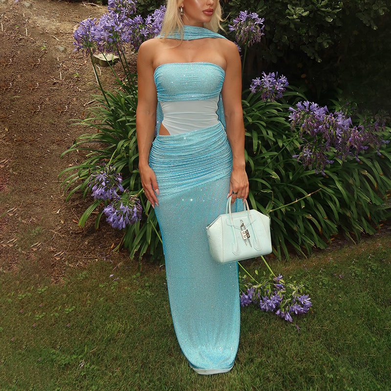 Women's Rhinestone Strapless Ruched Dress