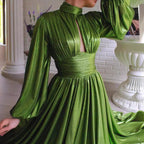 Women's Avocado Green Halter A-Line Maxi Dress