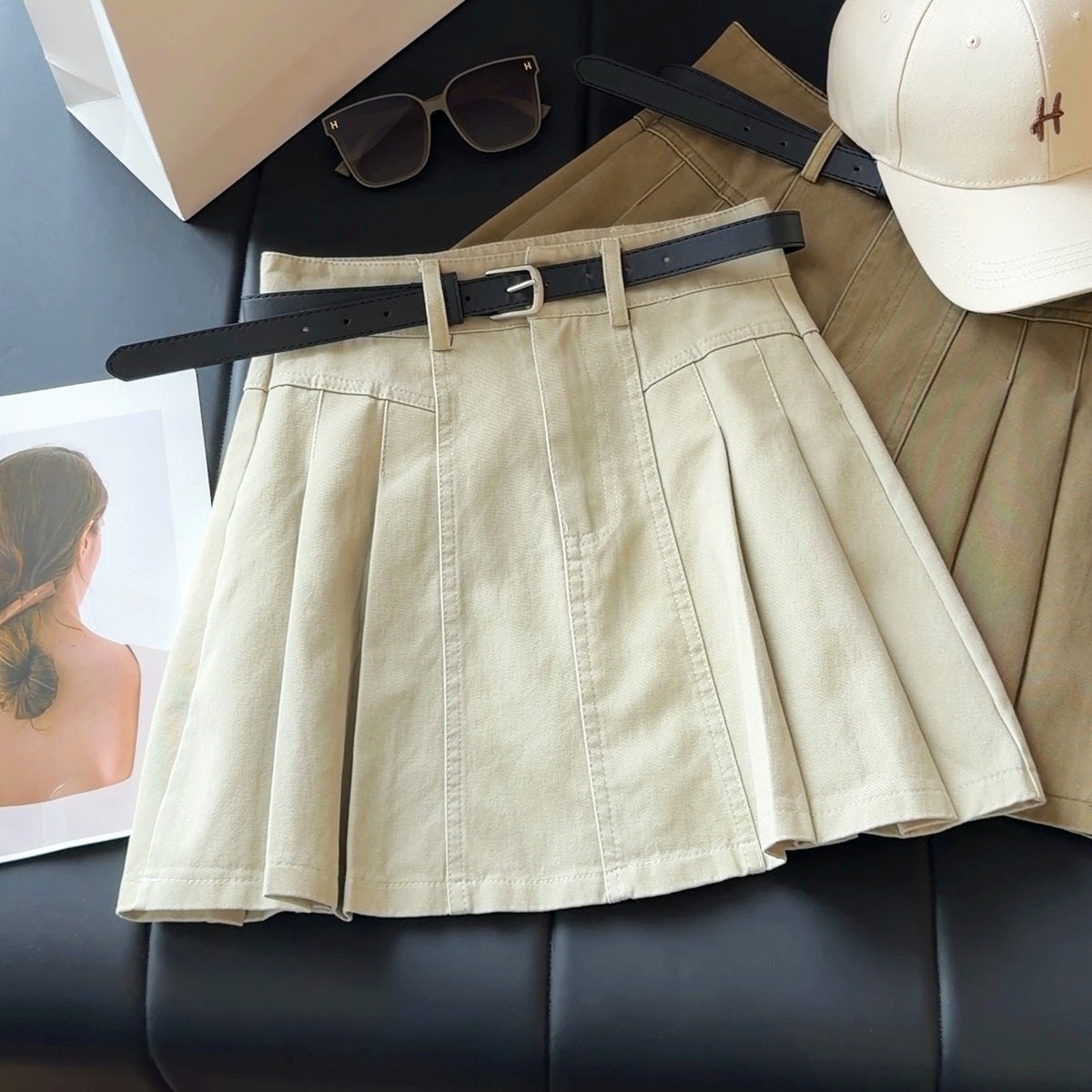 HW A line Pleated Skirt Women Summer Slimming All Matching
