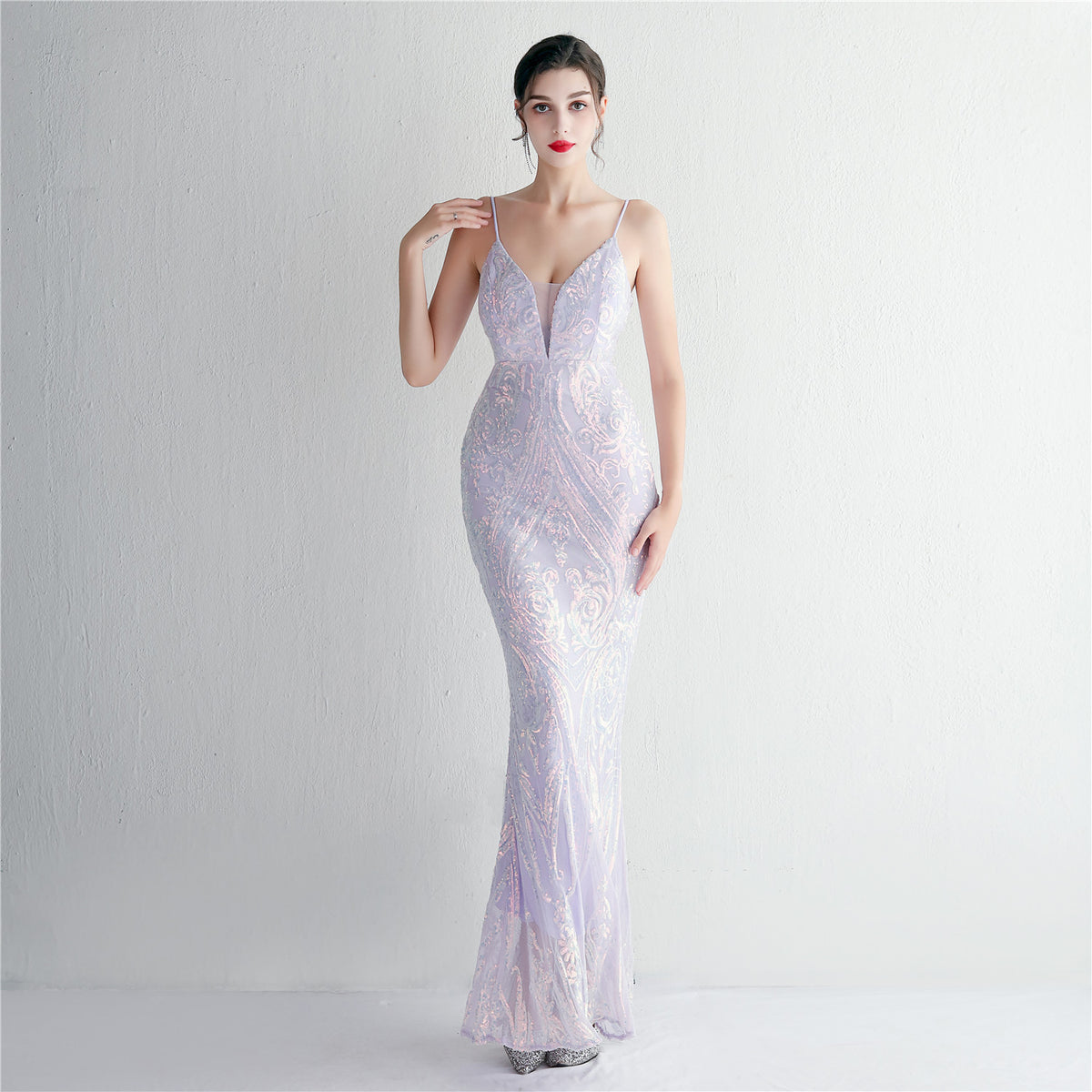 Women's Three Dimensional Strong Sequin Floral Dress Long Cocktail Slim Fit