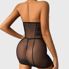 Sexy Tube Top Stitching See through Tulle Sexy Slimming Hip
