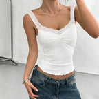 Women's Lace V-Neck Pleated Waist Vest Top