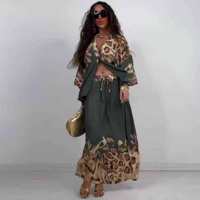 Elegant Printed Shirt Skirt Set
