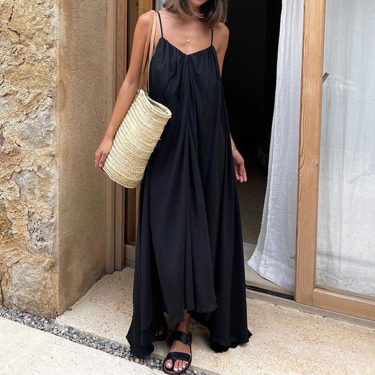 Women's Sleeveless Backless Black Cami Dress