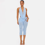 Women Clothing Summer Solid Color Sexy SL Backless Swing