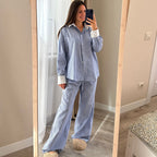 Women's Arrival Contrast Color Striped Pajamas Long Sleeve Trousers Casual All Match Home Wear Can Be Worn Outside