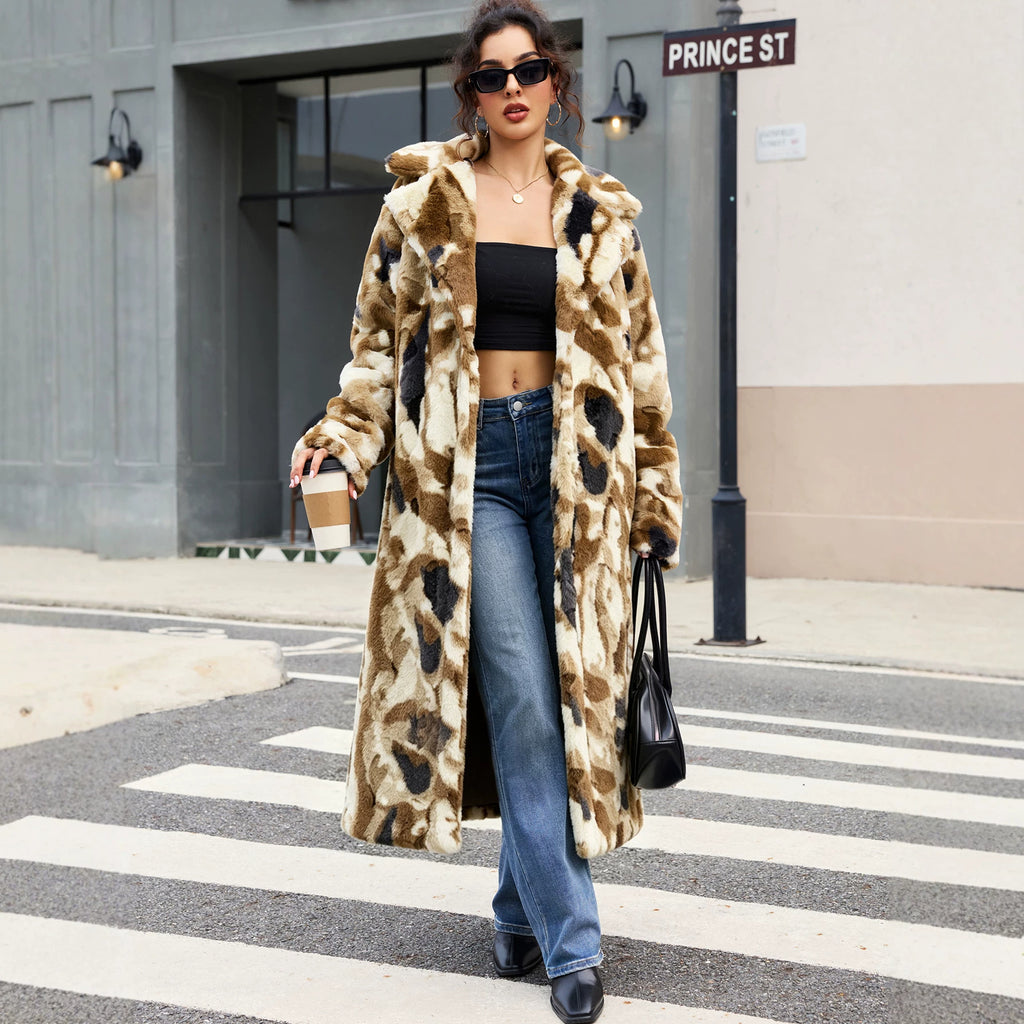 Women's Camouflage Faux-Fur Coat