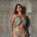 Wrapped Chest Zipper Cropped Strap Street Top