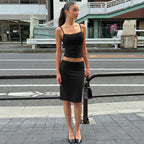 Autumn Cropped Camisole Slim Fit Hip Wrapped Short Skirt Set