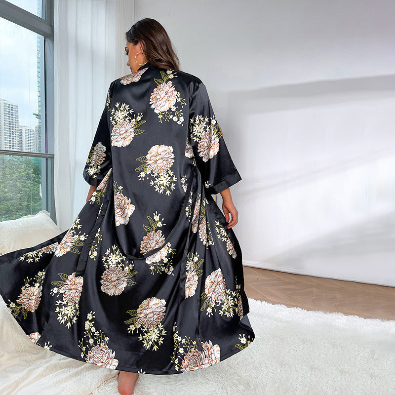 Women's Plus Size Printed Silk Nightdress Pajama