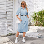 Washed Denim Short-Sleeve Dress