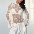 Elegant Lace See through Flared Sleeves Long Sleeves Top
