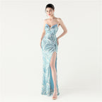 Women's Beaded Sequin Wrapped Chest Slim Waist Design The Dinner Party Dress