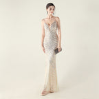 Women's Deep V Plunge Neck Wave Gradient Sequin Evening Dress