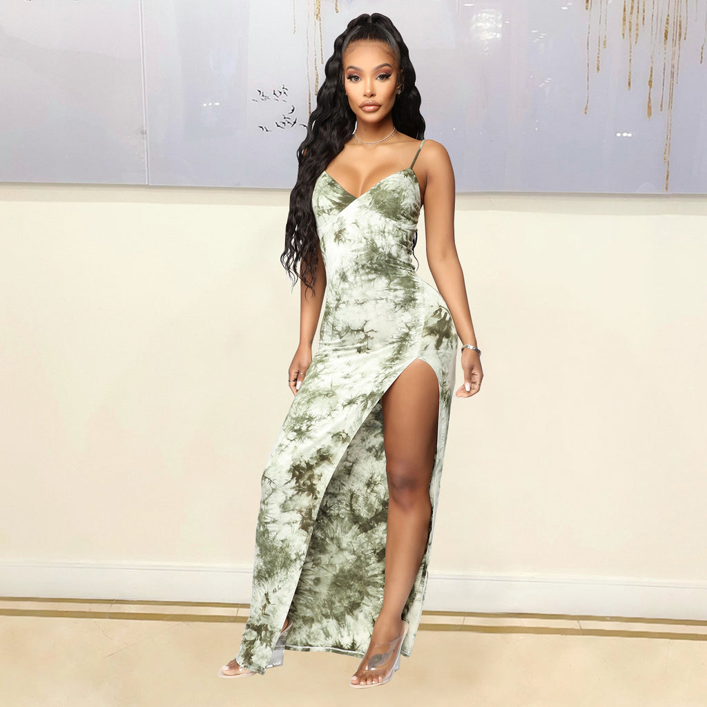Women's Summer Women Clothing Sexy Spaghetti Strap Floral Print Split Dress Women