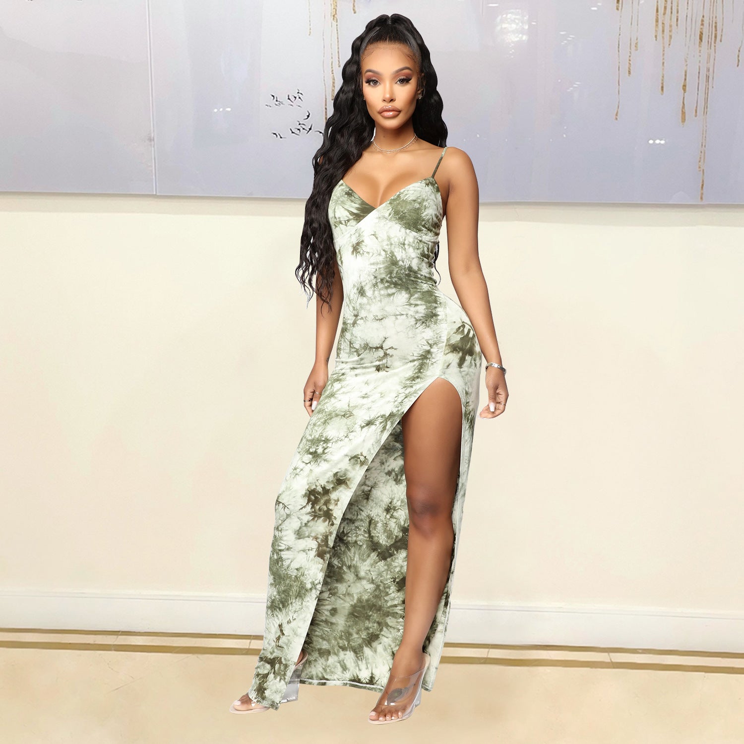 Women's Summer Women Clothing Sexy Spaghetti Strap Floral Print Split Dress Women
