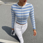 Women's Striped Zip-Up Cardigan