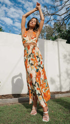 Women's Orange Halter Backless High-Slit Maxi Dress