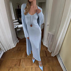 Women's Knitted Vest Cardigan Set With Blouse