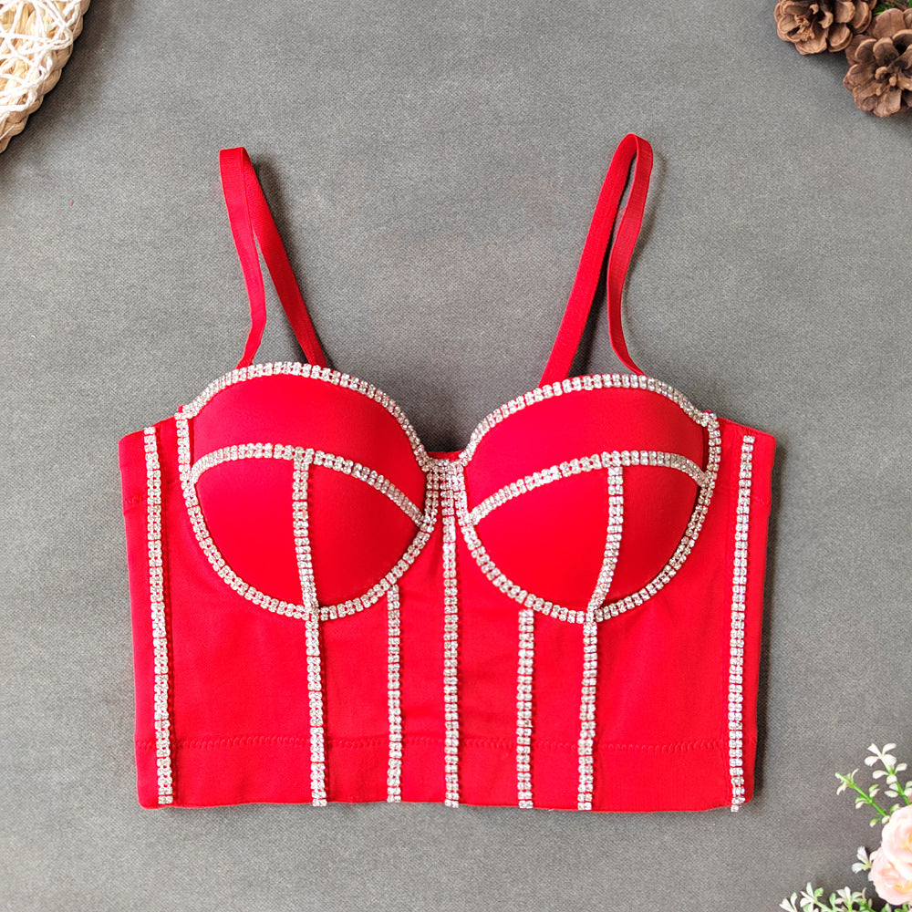 's Diamond Beaded Spaghetti Straps Outerwear Nightclub Party